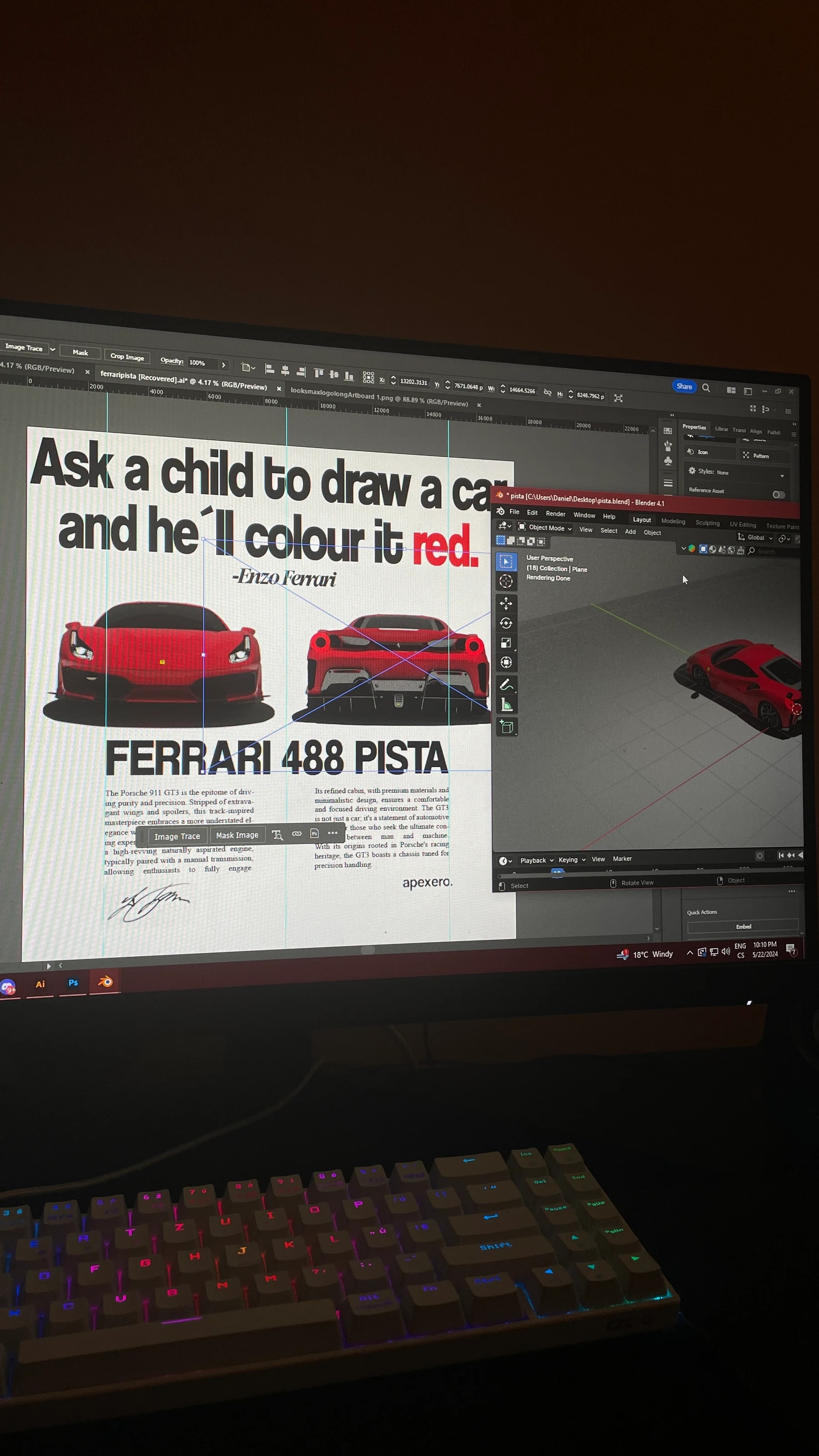 Ferrari 488 print in progress