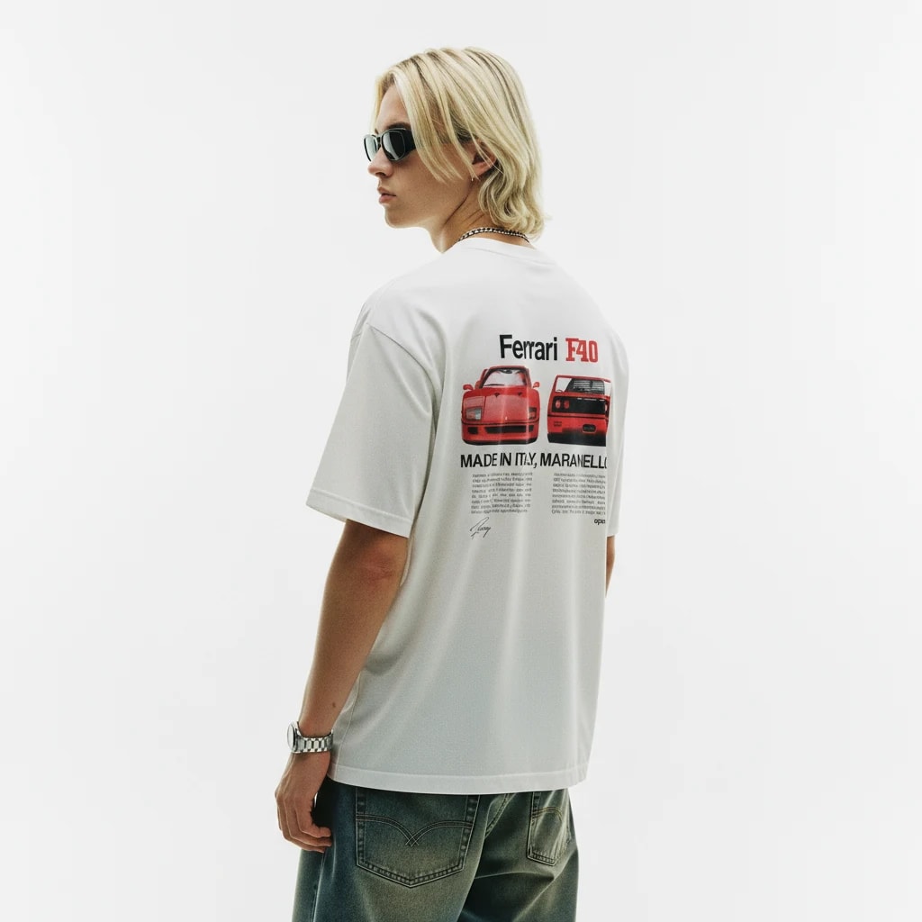 F40 tee on the model