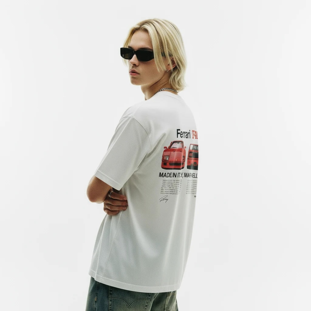 F40 tee, arms crossed