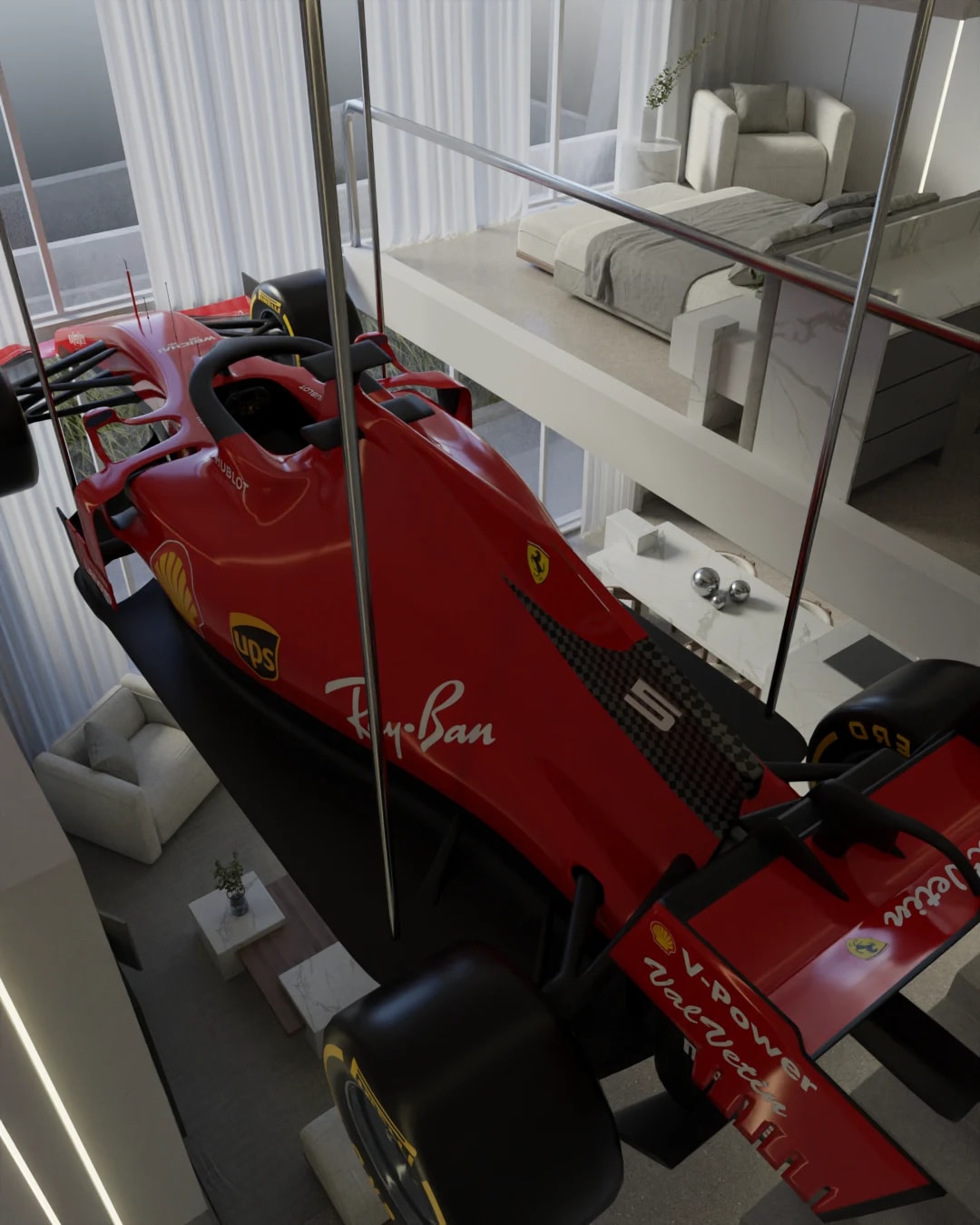 Formula car in a living room