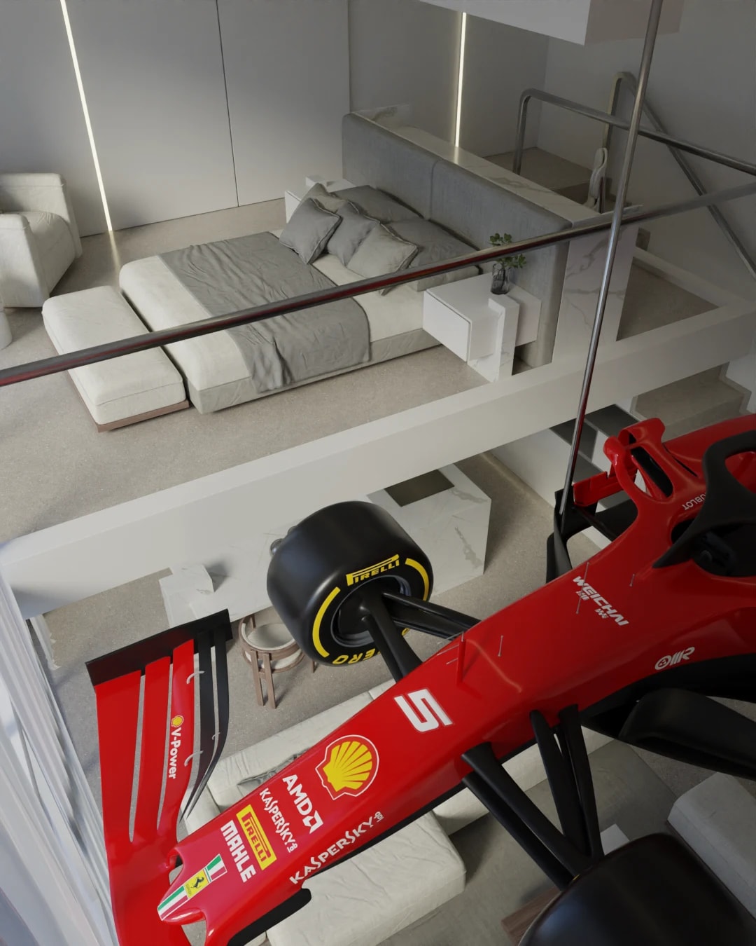 Formula car in a vitrine