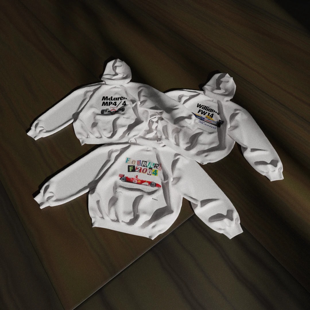 MP4/4 hoodies flatlay