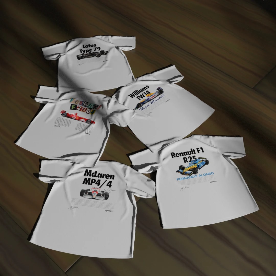 MP4/4 tees flatlay