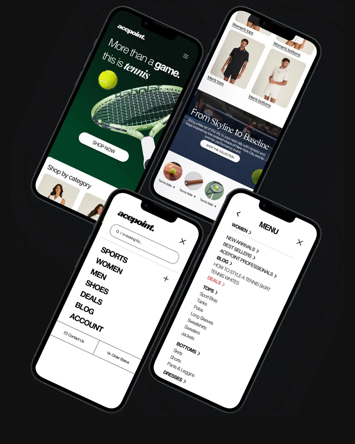 Tennis e-shop concept, catalogue screens