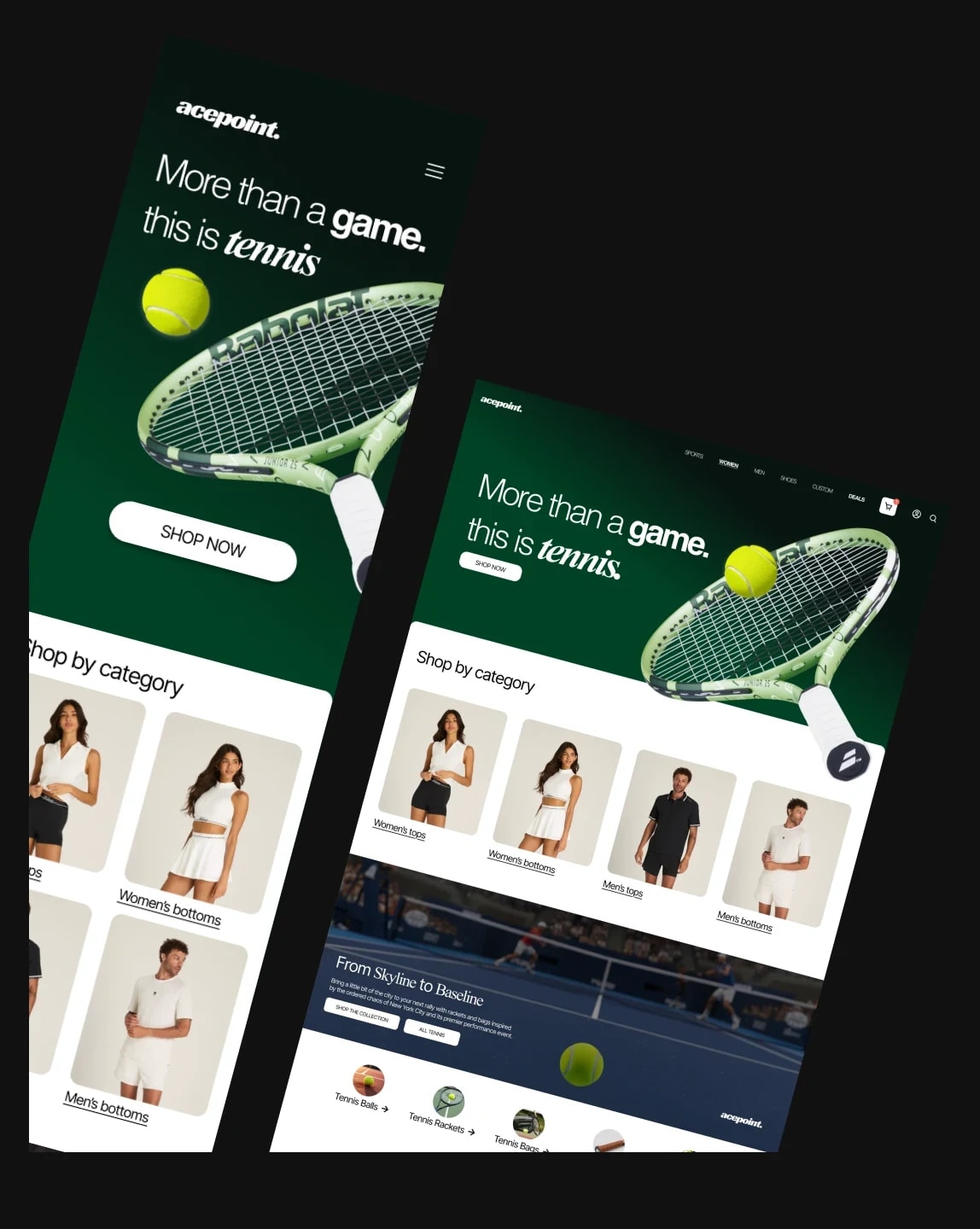 Tennis e-shop concept, storefront